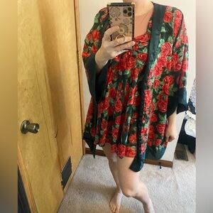 Victoria’s Secret Vintage Gold Label Rose Print Robe and Slip Pajama Set